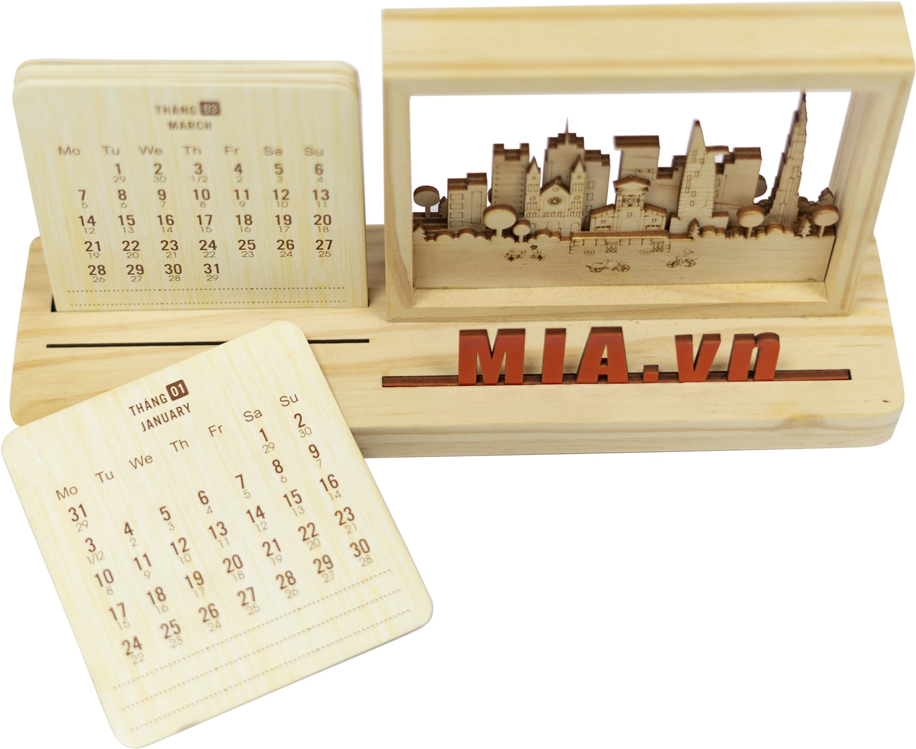 Bộ Lịch Gỗ Để Bàn Có Hộp In Khắc Logo - Ảnh 5
