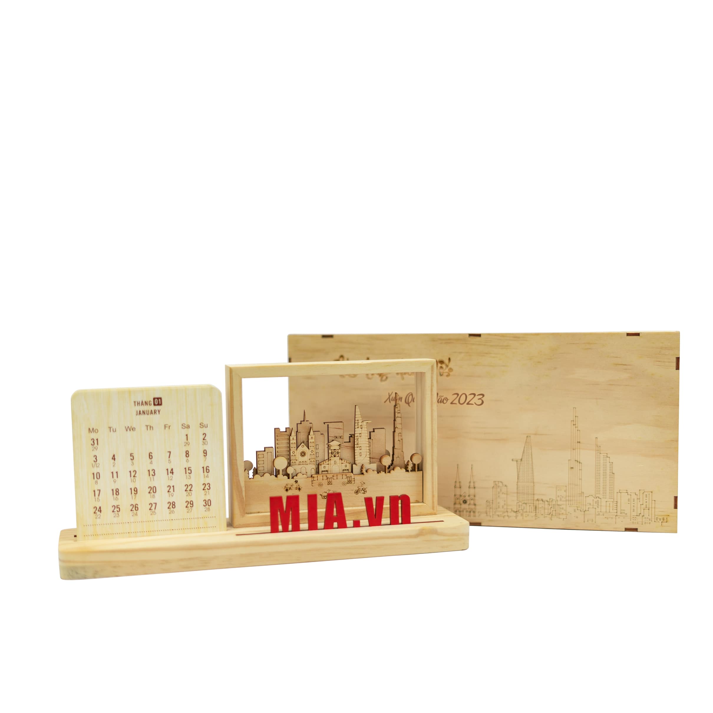 Bộ Lịch Gỗ Để Bàn Có Hộp In Khắc Logo - Ảnh 6