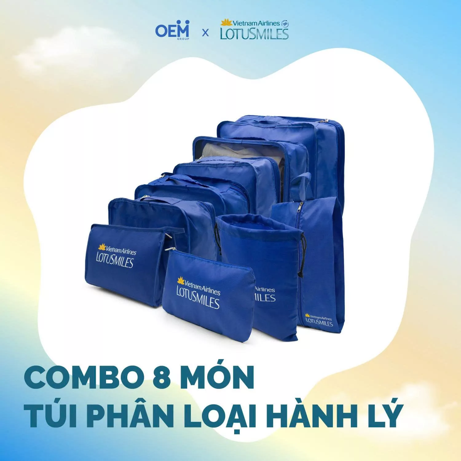 Combo 8 túi phân loại hành lý merchandise Vietnam Airlines trong chiến dịch Vạn dặm nâng niu 
