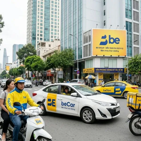 Áo đồng phục công ty vận tải của BE nổi bật với sự kết hợp màu vàng tươi và xanh dương,projecting sự chuyên nghiệp và năng động