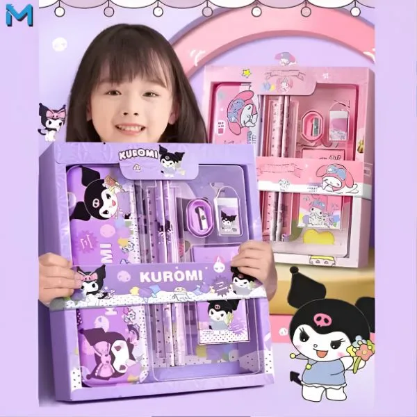 Bộ đồ dùng học tập dễ thương cho trẻ em gồm 7 món, thiết kế nhân vật hoạt hình Kuromi