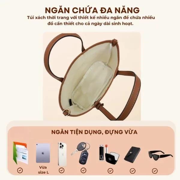 Chiếc túi tote với sức chứa khổng lồ tiện dụng để bạn dễ dàng mang theo mọi vật dụng cá nhân cần thiết cho cả một ngày bận rộn