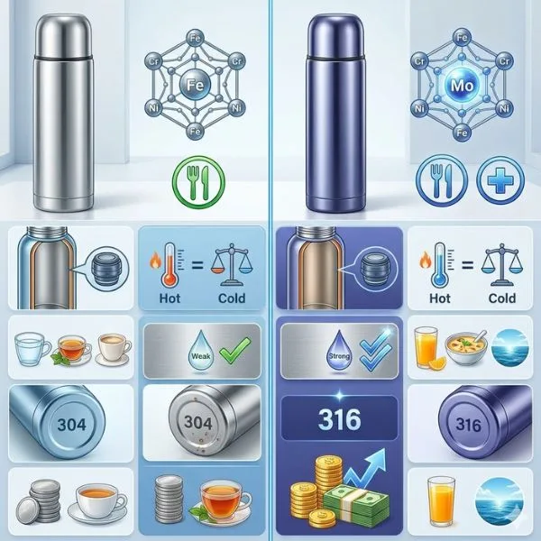 So sánh bình giữ nhiệt Inox 304 và 316