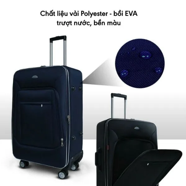 Vali vải được làm từ Polyester giúp giữ cho vali bền màu và chống nước hiệu quả